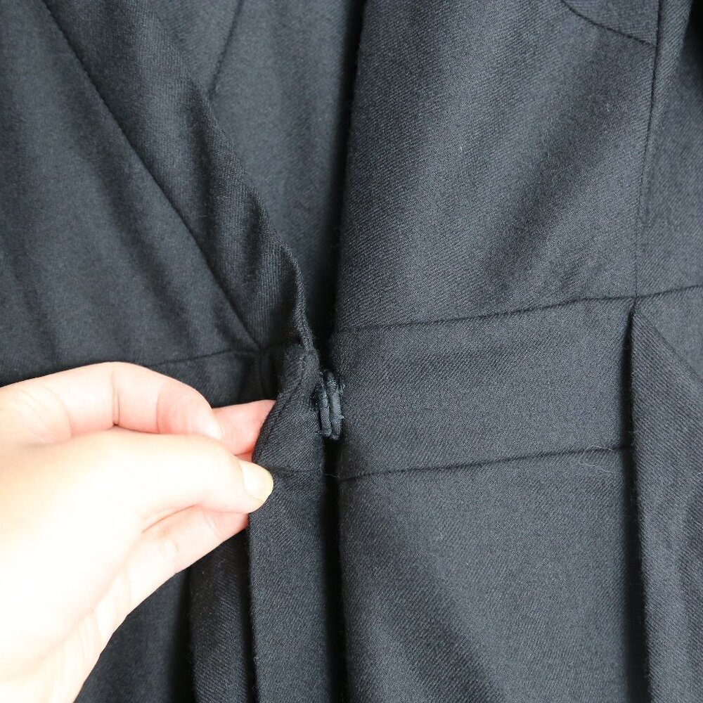 J.Crew Black 100% Wool 3/4 Sleeve Belted Wrap Bodycon Midi Dress Size 4 - Picture 8 of 9
